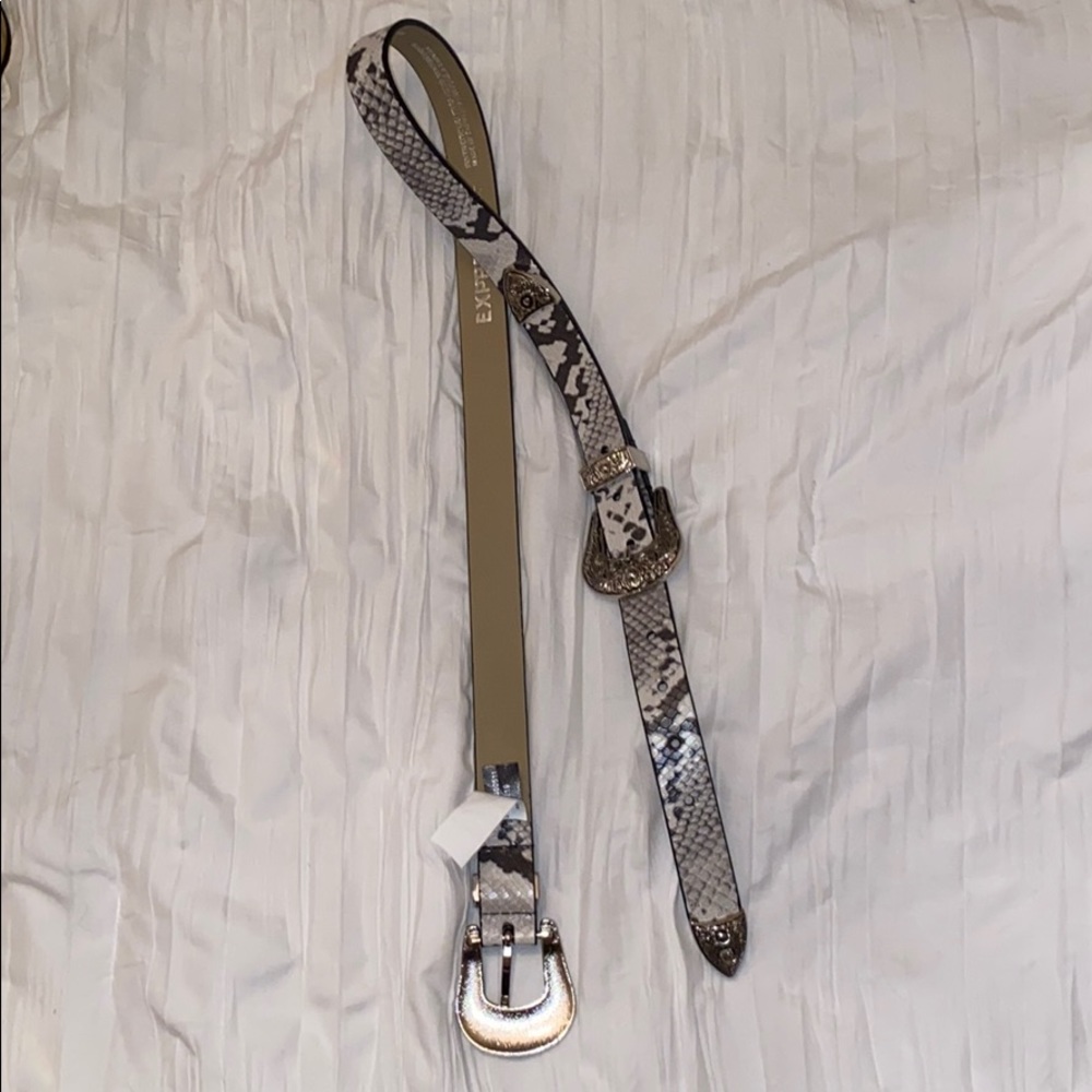 snake print double buckle belt